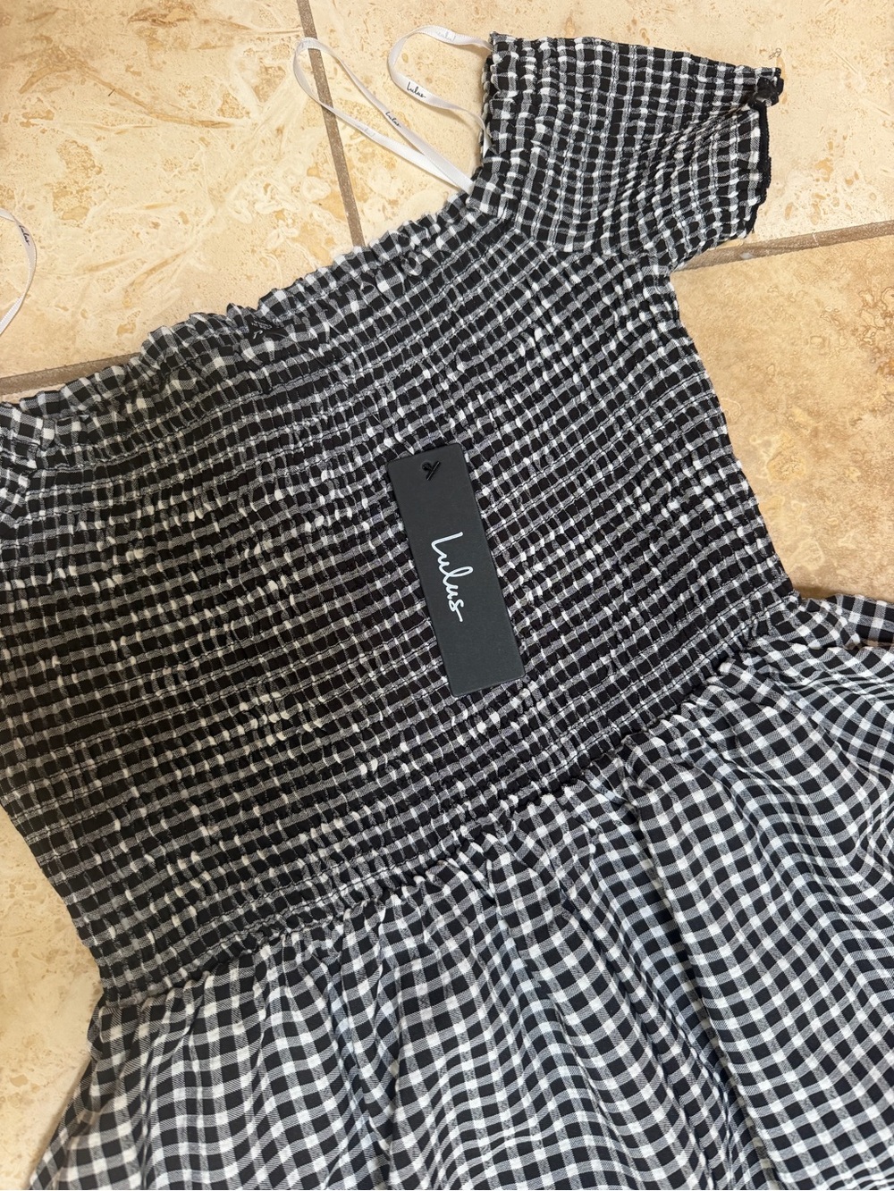 Lulu's Black Gingham Off-Shoulder Smocked Maxi Dress - Picture 2 of 4
